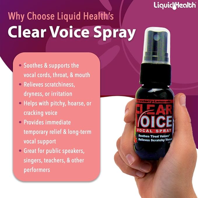 Clear Voice Oral Throat Spray Singing Ease Clarity Soothing Dampener Moisturizer Relief Vocal Eze Reducer Booster Treatment Secret, Made in USA, Strawberry Lemonade Flavor (2 Pack)