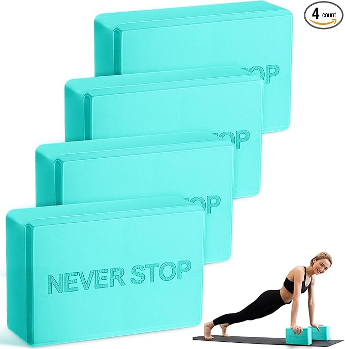 4 Pack Yoga Blocks Non Slip Pilates Brick Foam Blocks Pilates Dance Gymnastics Workout Fitness Props Tool for Stretching Meditation and Exercise