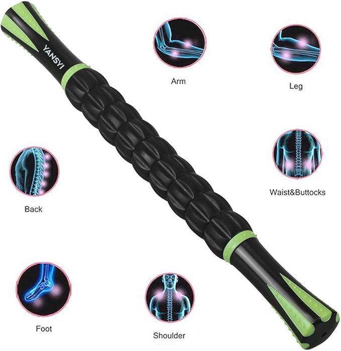 Yansyi Muscle Roller Stick for Athletes - Body Massage Roller Stick - Release Myofascial Trigger Points Reduce Muscle Soreness Tightness Leg Cramps & Back Pain for Physical Therapy & Recovery (Black)