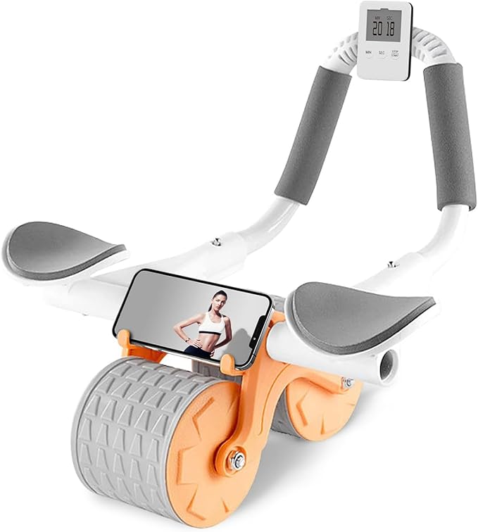 2024 New Ab Roller Wheel with Timer & Knee Mat,Automatic Rebound Abdominal Wheel with Elbow Support Ab Workout Equipment for Strengthening Core Muscles Abs Exercise Roller for Women Men