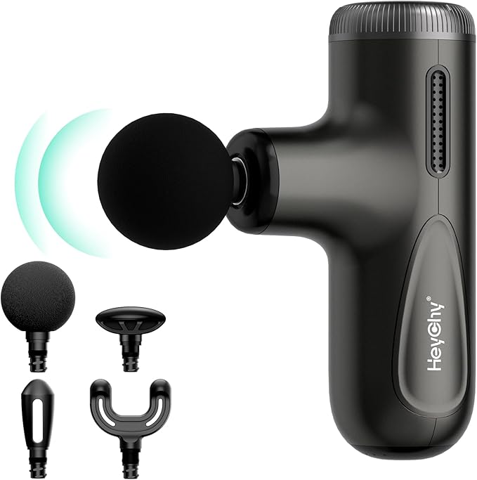 Super Mini Massage Gun Deep Tissue, Muscle Massager with 4-10mm Amplitude & 4 Attachments, Portable Handheld Massager, Perfect Gifts for Athletes, Pain Relief at Home, Office, Gym & Travel, Dark Gray