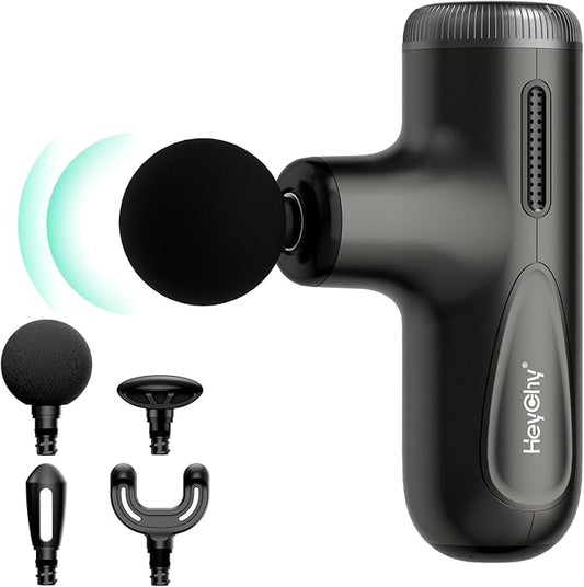 Super Mini Massage Gun Deep Tissue, Muscle Massager with 4-10mm Amplitude & 4 Attachments, Portable Handheld Massager, Perfect Gifts for Athletes, Pain Relief at Home, Office, Gym & Travel, Dark Gray