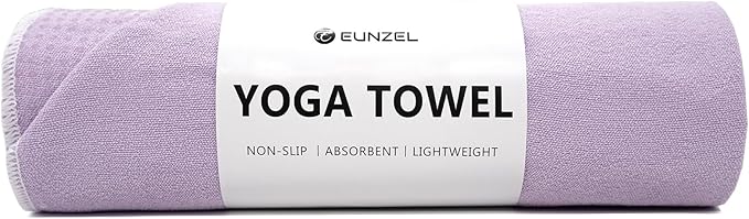 Eunzel Hot Yoga Towel - Microfiber Non Slip Yoga Mat Towel with Grip Dot Sweat Absorbent Towel for Hot Yoga, Pilates and Fitness 72" x 24", Taro Purple/White