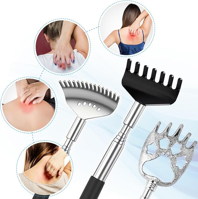 3 Pack Different Back Scratcher Metal Portable Telescoping with Rubber Handles, Extendable Back Massager Tool with Beautiful Box, Stocking Stuffers for Men Women Christmas Presents(Black)