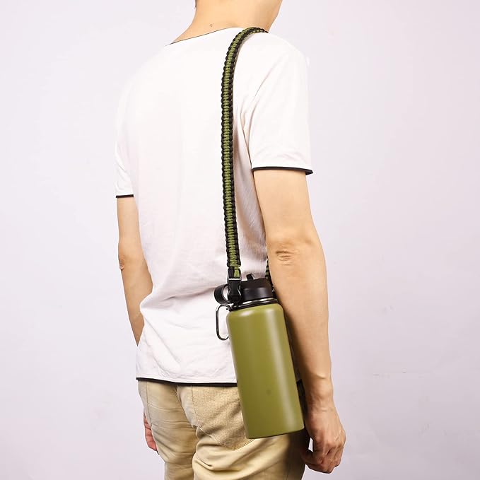 Wongeto Paracord Handle Carrier Holder with Shoulder Strap,Compatible with Hydro Flask Wide Mouth Water Bottles