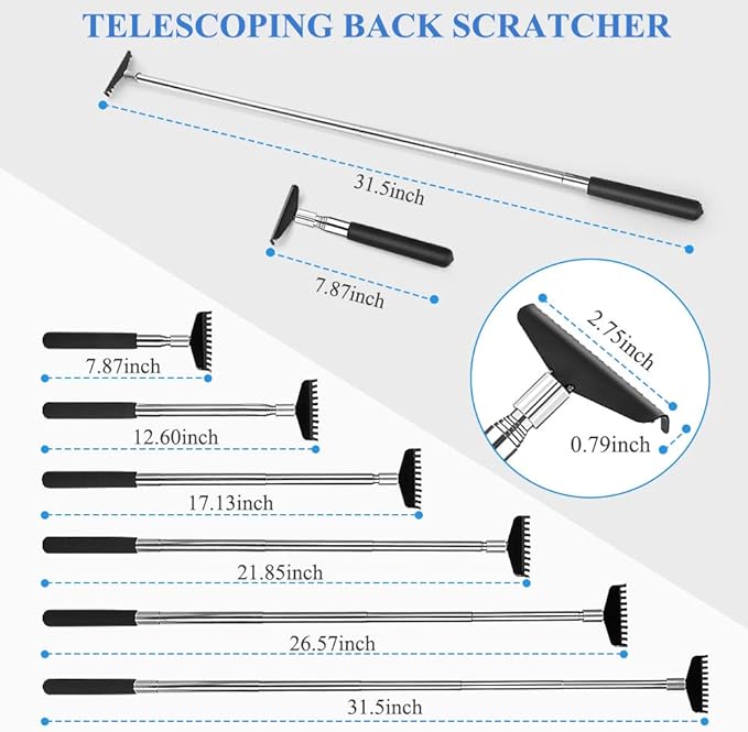 Oversized Portable Extendable Back Scratcher, Upgraded Metal Stainless Steel Telescoping Back Scratcher Tool with Canvas Carrying Bag