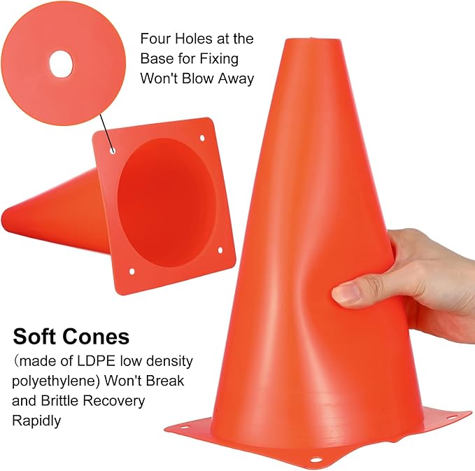 30 Pieces 9 Inch Traffic Cones Plastic Sport Agility Training Safety Cones Soccer Practice Equipment for Basketball Football Drills Exercise, Outdoor Activity and Events