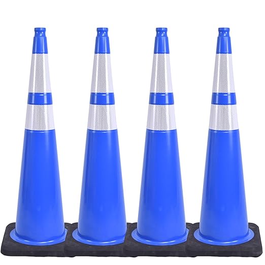 BESEA 4Pack 36” inch Traffic Cones Blue Road Parking Cones Construction Safety Cone Structurally Stable for Traffic Control(Blue Color)