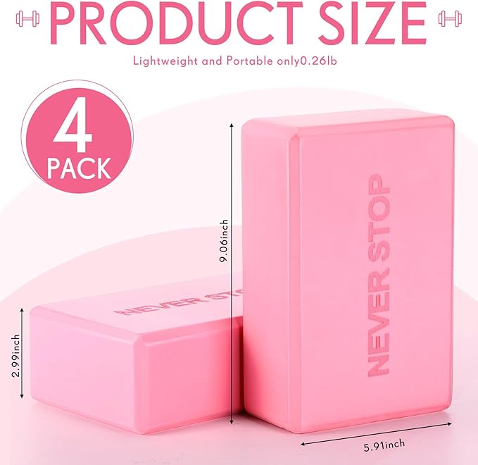4 Pack Yoga Blocks Non Slip Pilates Brick Foam Blocks Pilates Dance Gymnastics Workout Fitness Props Tool for Stretching Meditation and Exercise