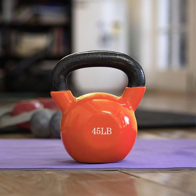 20, 25, 30, 35, 40, 45 Lbs Kettlebell Iron Sand Filled Weights for Women and Men, Orange Kettlebells with Smooth PP Material Surface and Non-slip Handle, Multiple Sizes and Weights