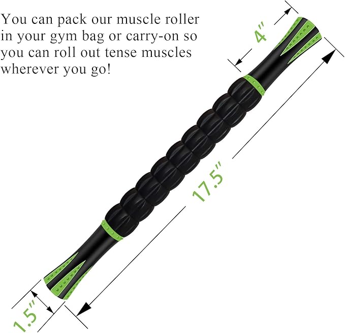 Muscle Roller Massage Roller Stick for Athletes, Help Reducing Muscle Soreness Cramping Tightness Leg Arms Back Calves Muscle Massager（Green - Black- 18 inch）