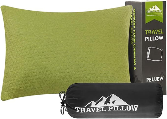 Camping Memory Foam Pillow Travel Pillow Compressible Medium Firm, Soft Comfortable and Breathable, Ideal Backpacking Hiking and Airplane