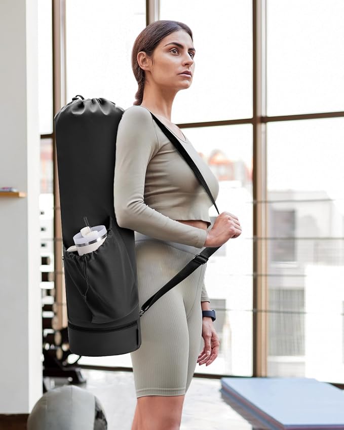 sportsnew Yoga Mat Bag with Water Bottle Pocket and Bottom Wet Pocket, Exercise Yoga Mat Carrier Multi-Functional Storage Bag, Patent pending