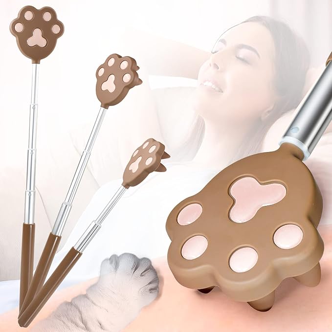 Back Scratcher, Oversized Color-Replaceable Head, Telescoping Massage Tool, 27 inch Aluminium Extendable Handle, Relief of Itches, Gift for Man and Woman (Brown)