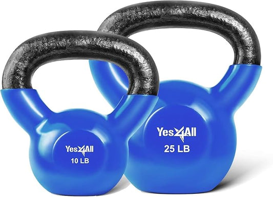 Yes4All Kettlebell, Vinyl Coated Kettlebell Cast Iron Sets with Stable Flat Bottom for Full Body Workout, Push up, Grip Strength Training & Weights Exercises