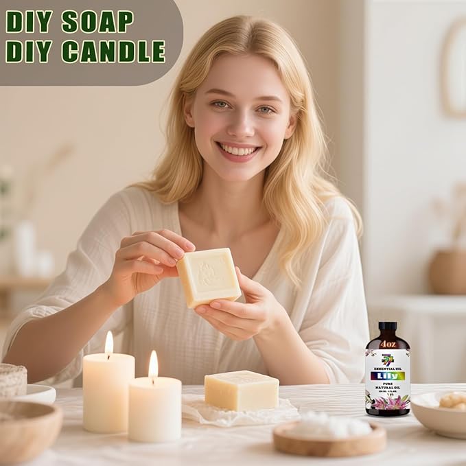 Lily Essential Oil (4 oz/120 ml) — Lily Oils for Aromatherapy, diffusers, humidifiers, Home fragrances, DIY Skincare, soap Making, DIY Candle Making, Relaxation, Yoga, and Meditation