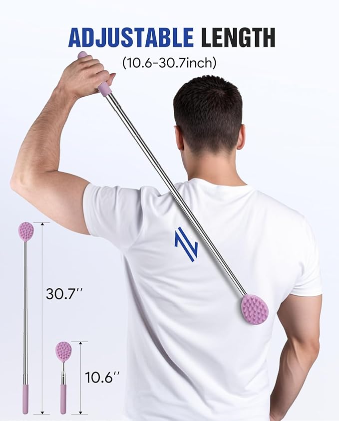 Gelibo Telescoping Back Scratcher with 5Pcs Detachable Heads,Fathers Day Dad Gifts from Wife Daughter Son,Mens Gifts,Husband, Extendable Back Massager Tool with Beautiful Box - Purple