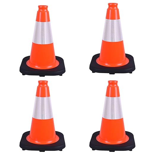 4 Pack 12" Orange PVC Safety Cones with Weighted Black Base – Stackable Traffic Cones for Sports Training, Soccer, Drills, Parking, and Outdoor Activities (Orange, 12 inch -4 Pack)