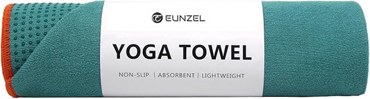 Eunzel Hot Yoga Towel - Microfiber Non Slip Yoga Mat Towel with Grip Dot Sweat Absorbent Towel for Hot Yoga, Pilates and Fitness 72" x 24", Dark Cyan/Orange