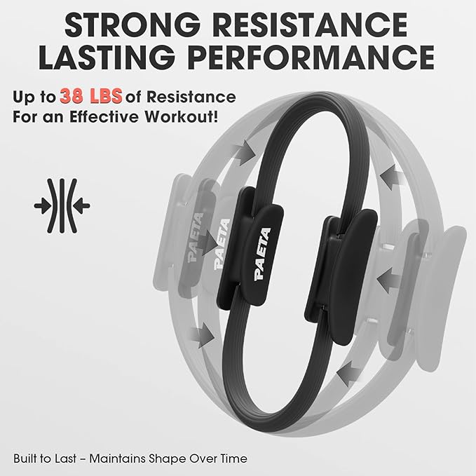 PAETA Pilates Ring Set – 14” Magic Circle (38 lbs Resistance), 9.8” Pilates Ball, 5 Resistance Bands, and Exercise Guide Included for Home Workouts