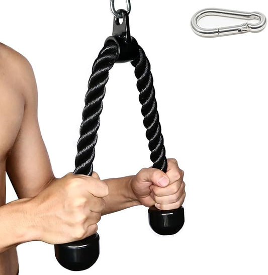 Tricep Rope 27 & 36 inches 2 Colors Fitness Attachment Cable Machine Pulldown Heavy Duty Coated Nylon Rope with Solid Rubber Ends