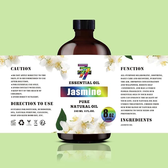 Jasmine Essential Oil (8 oz / 240 ml) – Jasmine Oils for diffusers, humidifiers, Home Baths, Cleaning Products, Yoga, DIY Soaps and DIY Scented Candles