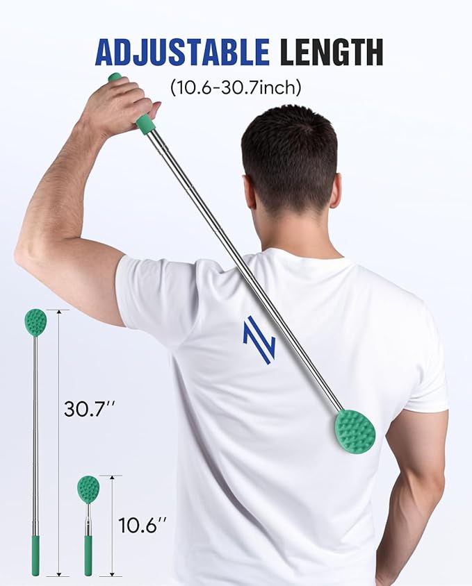 Gelibo Telescoping Back Scratcher with 5Pcs Detachable Heads,Fathers Day Dad Gifts from Wife Daughter Son,Mens Gifts,Husband, Extendable Back Massager Tool with Beautiful Box - Cyan