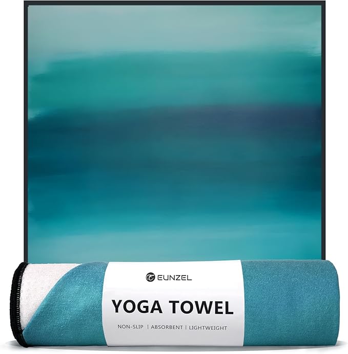 Eunzel Hot Yoga Towel, Non Slip Yoga Mat Towel Sweat Absorbent Printed Yoga Towel with Grip Dots for Hot Yoga, Pilates and Workout 72"x 24", Teal Flow