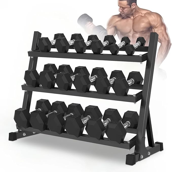 Rubber Hex Dumbbell Set with Rack - Multiple Free Weight for Home Gym, 350/450/550lbs Exercise Equipment for Strength, Multiple Options Dumbbells with Storage for Home Gym Exercise Fitness Equipment