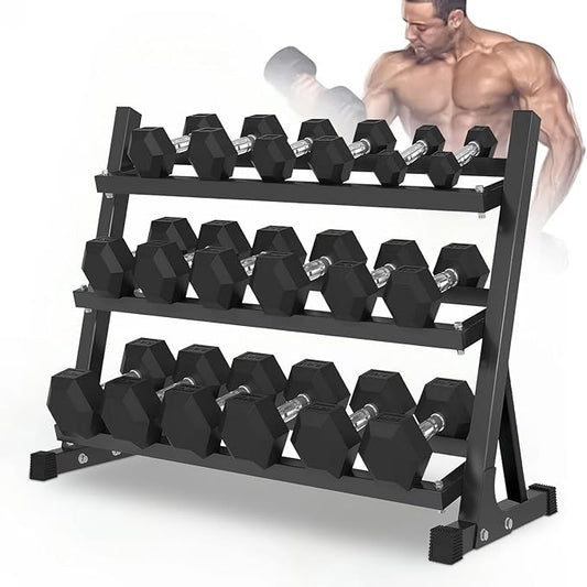 Rubber Hex Dumbbell Set with Rack - Multiple Free Weight for Home Gym, 350/450/550lbs Exercise Equipment for Strength, Multiple Options Dumbbells with Storage for Home Gym Exercise Fitness Equipment