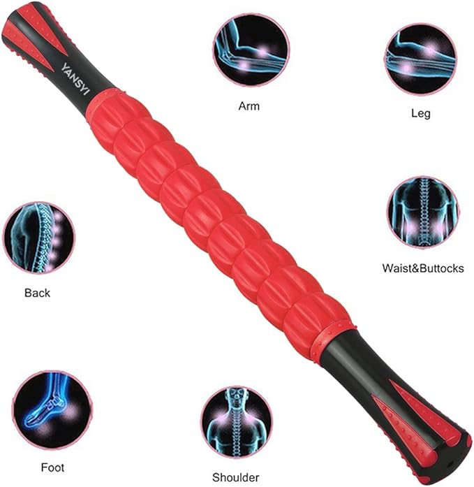 Yansyi Muscle Roller Stick for Athletes - Body Massage Roller Stick - Release Myofascial Trigger Points Reduce Muscle Soreness Tightness Leg Cramps & Back Pain for Physical Therapy & Recovery (Red)
