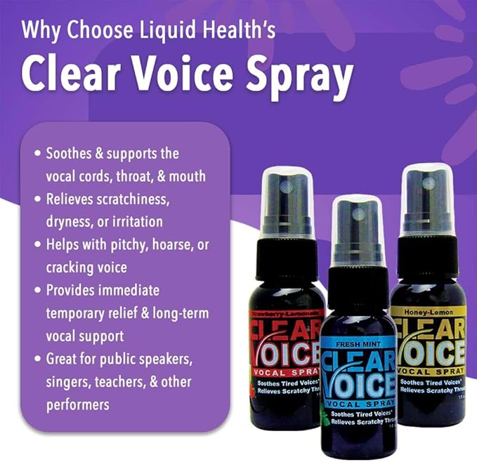 Clear Voice Oral Throat Spray Moisturizer Relief Vocal Booster Treatment Secret - Made in USA - Honey Lemon Flavor, Fresh Mint and Strawberry Lemonade - 1 Fl Oz, 3 Pack