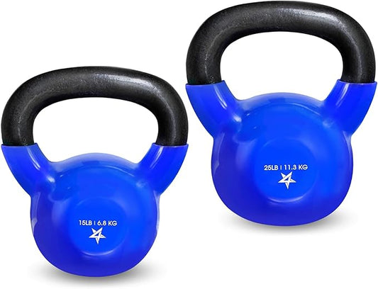 Yes4All Kettlebell, Vinyl Coated Kettlebell Cast Iron Sets with Stable Flat Bottom for Full Body Workout, Push up, Grip Strength Training & Weights Exercises