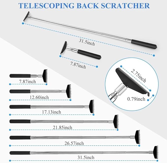 Oversized Back Scratcher Gift Set, 2 Pack, Portable Extendable Stainless Steel Telescoping Massage Tool, Gift/Stocking Stuffers for Men and Women