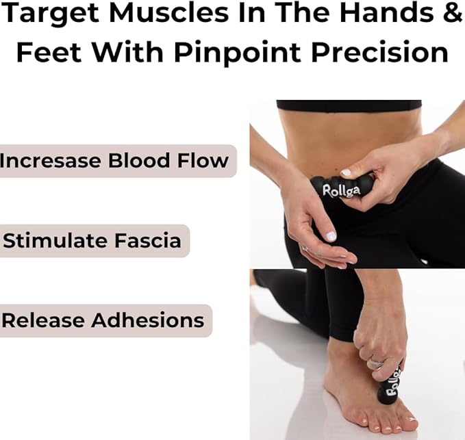 Rollga Micro - The Better Hand & Foot Roller for Plantar Fasciitis, Deep Tissue Massage, Physical Therapy, & Trigger Point Release. More Targeted Pressure Than A Lacrosse Ball. Solid Rubber.