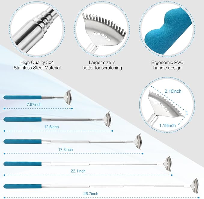 3 Pack Different Back Scratcher Metal Portable Telescoping Back scratchers, Extendable Back Massager Tool with Beautiful Box, Great Stocking Stuffers for Men Women Kids Adults（Blue）