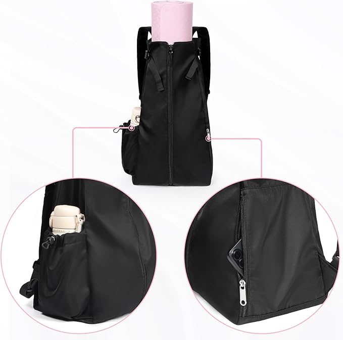 WOMACO Yoga Mat Bag, Adjustable Yogamat Blocks Carrier with Backpack Straps and Side Pockets, Top-Opening Yoga Backpack for Yoga Accessories