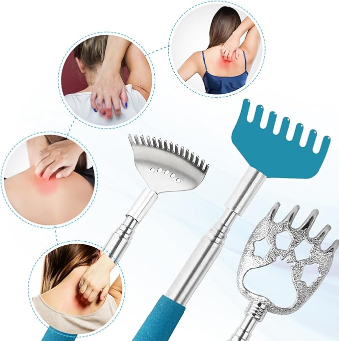 3 Pack Different Back Scratcher Metal Portable Telescoping Back scratchers, Extendable Back Massager Tool with Beautiful Box, Great Stocking Stuffers for Men Women Kids Adults（Blue）
