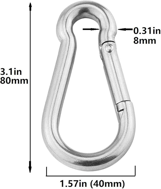 3.1 Inch M8 Steel Spring Snap Hook, Holds to 396lb/180kg (Max) for Gym,Exercise Machine, Heavy Duty Clip Keychainr, Set of 4
