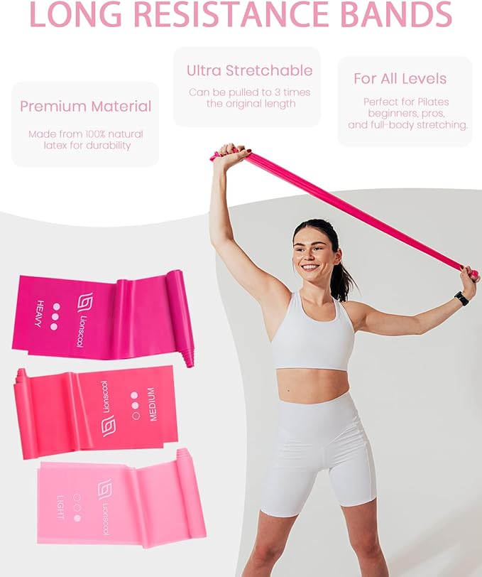 LIONSCOOL Pilates Ring Set – 14" Anti-Deformation Magic Circle with Padded Handles, Mini Ball, Resistance Bands, Guide & Bag