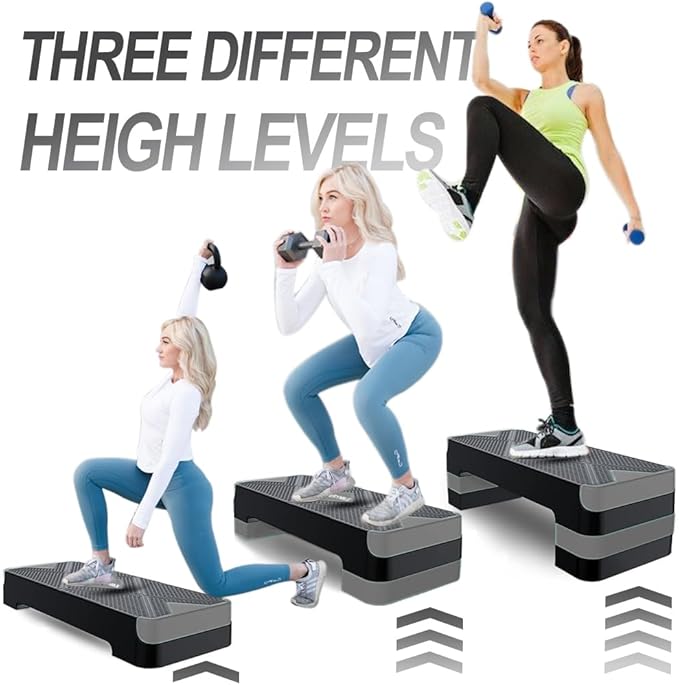 EVERYMILE Aerobic Exercise Step, Adjustable Aerobic Stepper for Exercise, Workout Step Platform, Step Up Box, 26.5" Step Deck with 4” 6” 8” Adjustable Height Risers, Women Home Gym Fitness