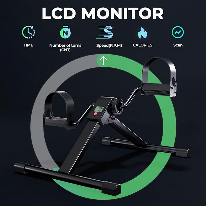 Folding Pedal Exerciser Under Desk Bike, Mini Exercise Bike for Arm/Leg Workout, Under Desk Cycle with Adjustable Resistance, Foot Exercise Machine with LCD Monitor