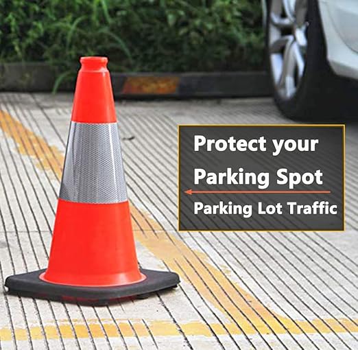 (6 Pack) BESEA 18" inch Traffic Cones Orange Safety Cones with 6 inch Reflective Collar for Home Driveway Road Parking Use(6 Cones)