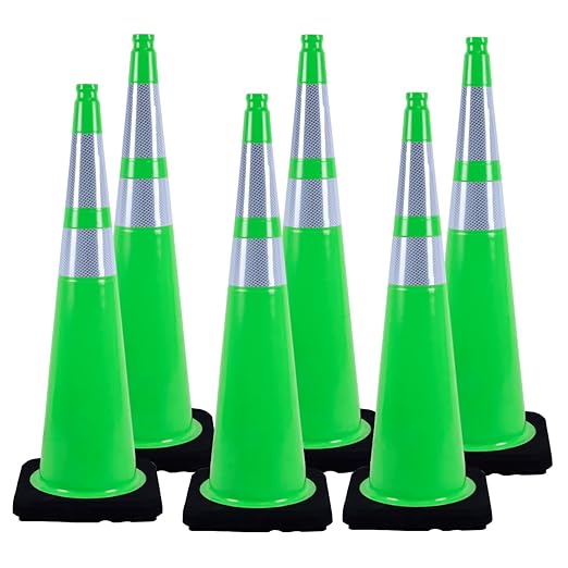 BESEA 6Pack 36” inch Traffic Safety Cones Green Road Parking Cones Construction Cone Structurally Stable for Traffic Control(Bright Color)