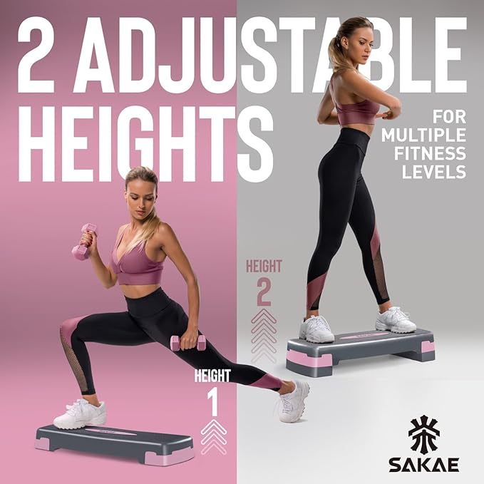 Aerobic Stepper Set with Dumbbells & Measuring Tape, Adjustable Height 2 Level Risers Workout Exercise Step Platform, 4 Colors, the Ultimate Gift for a Joyful Holiday and Merry Christmas