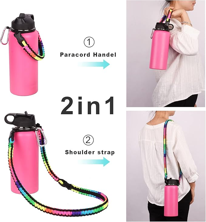 Wongeto Paracord Handle Carrier Holder with Shoulder Strap,Compatible with Hydro Flask Wide Mouth Water Bottles