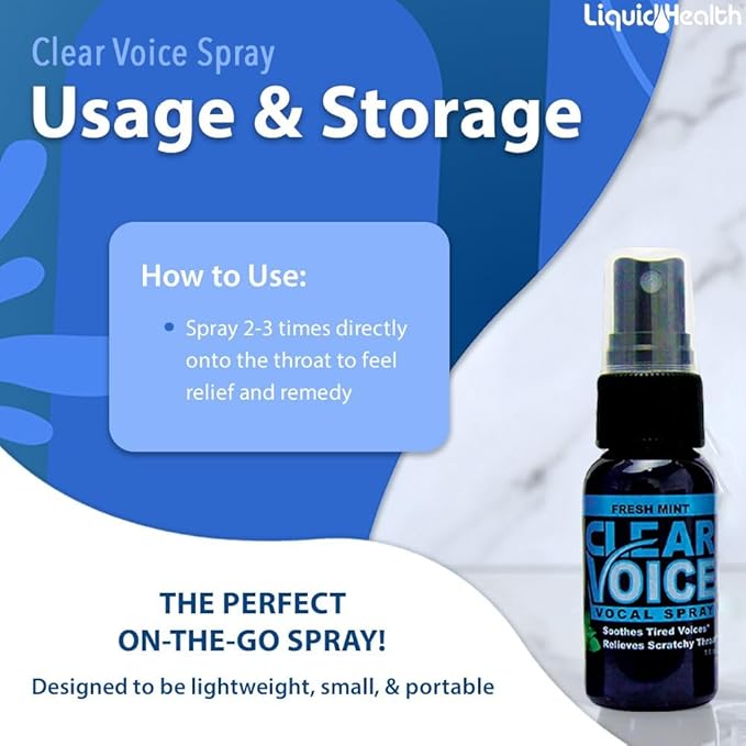Clear Voice Oral Throat Spray Singing Ease Clarity Soothing Dampener Moisturizer Relief Vocal Eze Reducer Booster Treatment, Made in USA, Fresh Mint Flavor (2 Pack)