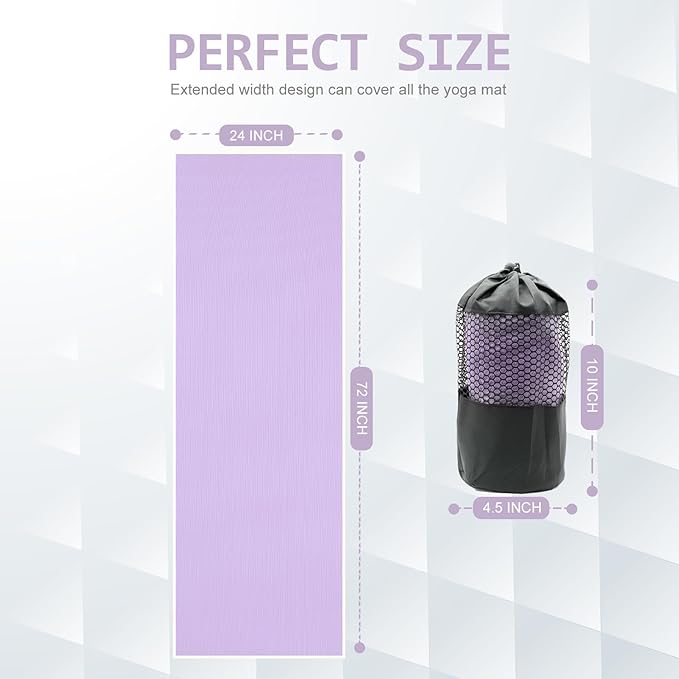 Eunzel Hot Yoga Towel - Microfiber Non Slip Yoga Mat Towel with Grip Dot Sweat Absorbent Towel for Hot Yoga, Pilates and Fitness 72" x 24", Taro Purple/White
