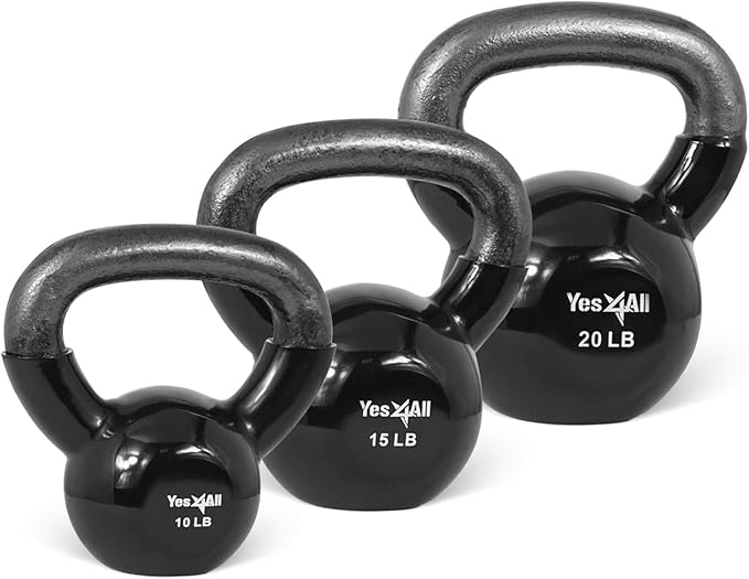 Yes4All Kettlebell, Vinyl Coated Kettlebell Cast Iron Sets with Stable Flat Bottom for Full Body Workout, Push up, Grip Strength Training & Weights Exercises