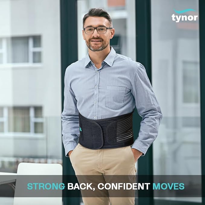 TYNOR Back Support Belt, Back Brace for Lower Back Pain,Breathable Lumbar Support Belt for Men & Women, Herniated Disc, Scoliosis & Lifting, Adjustable Straps with Lumbar Pad (Small, Premium Black)